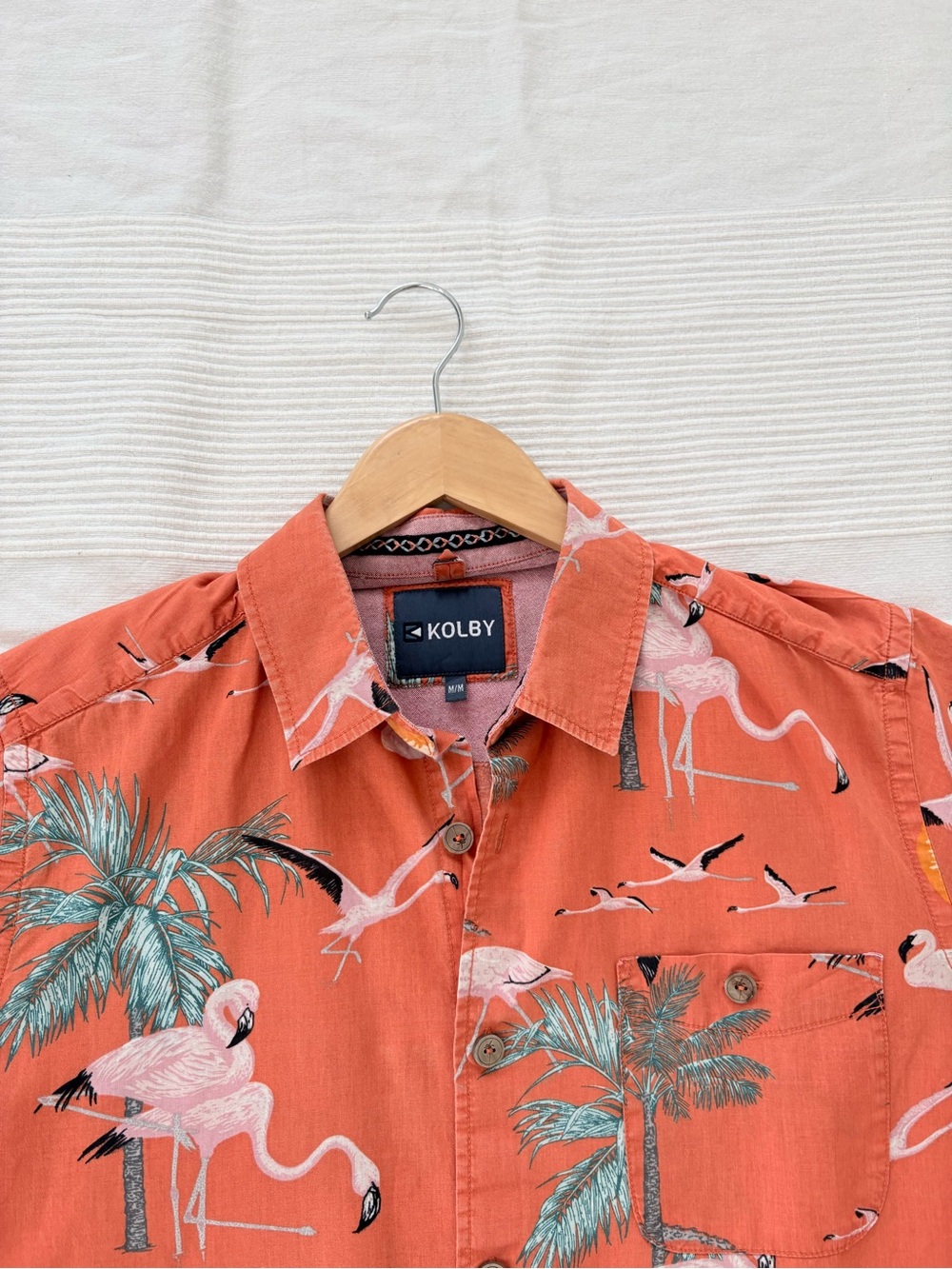 Men's Flamingo Print Short Sleeve Button Down Shirt - Picture 3 of 13